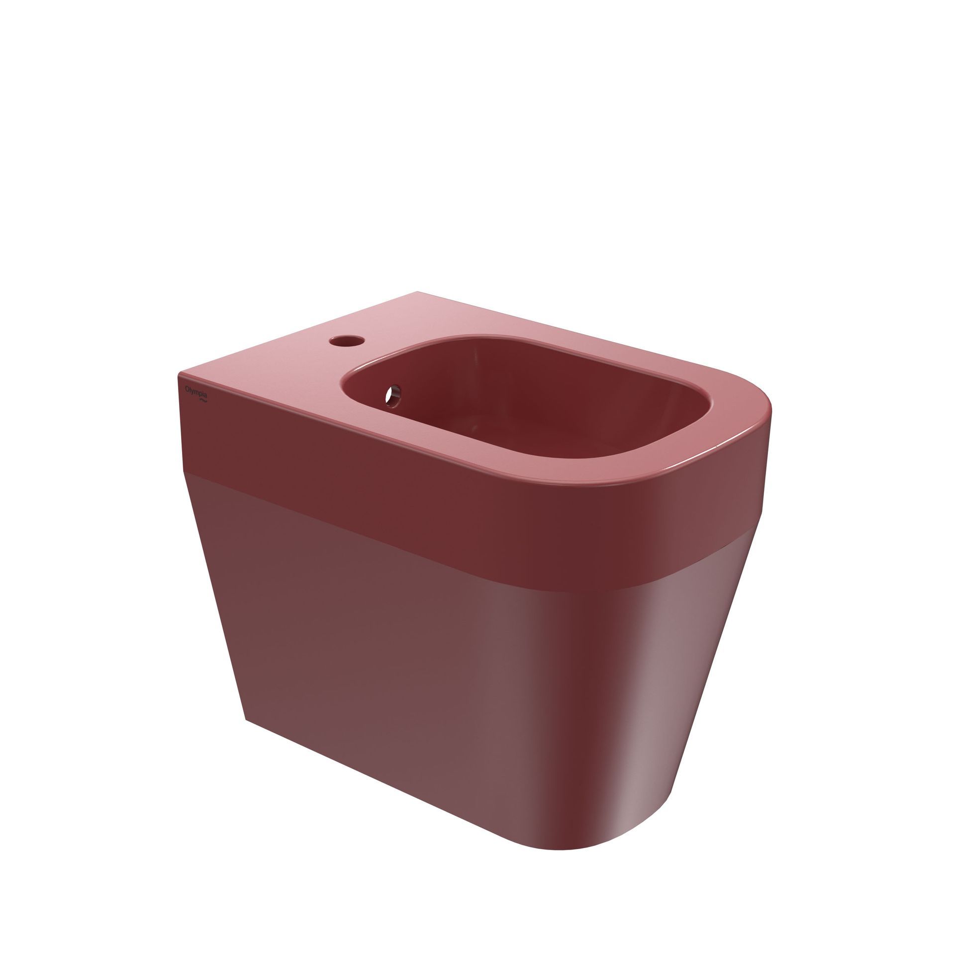 bidet color bordeaux con tazza rettangolare arrotondata su sfondo bianco.
