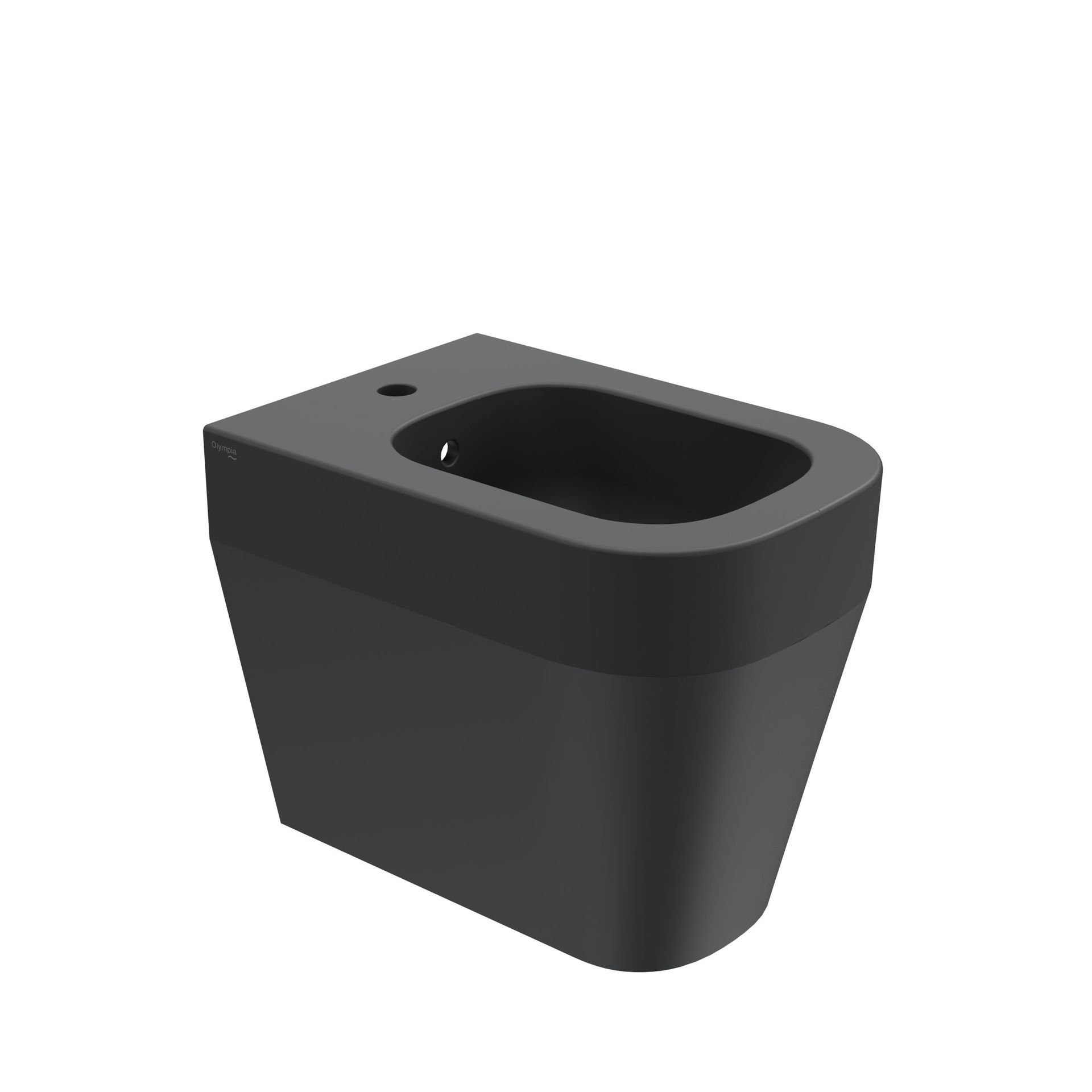 WC moderno nero con sedile aperto, isolato su sfondo bianco.