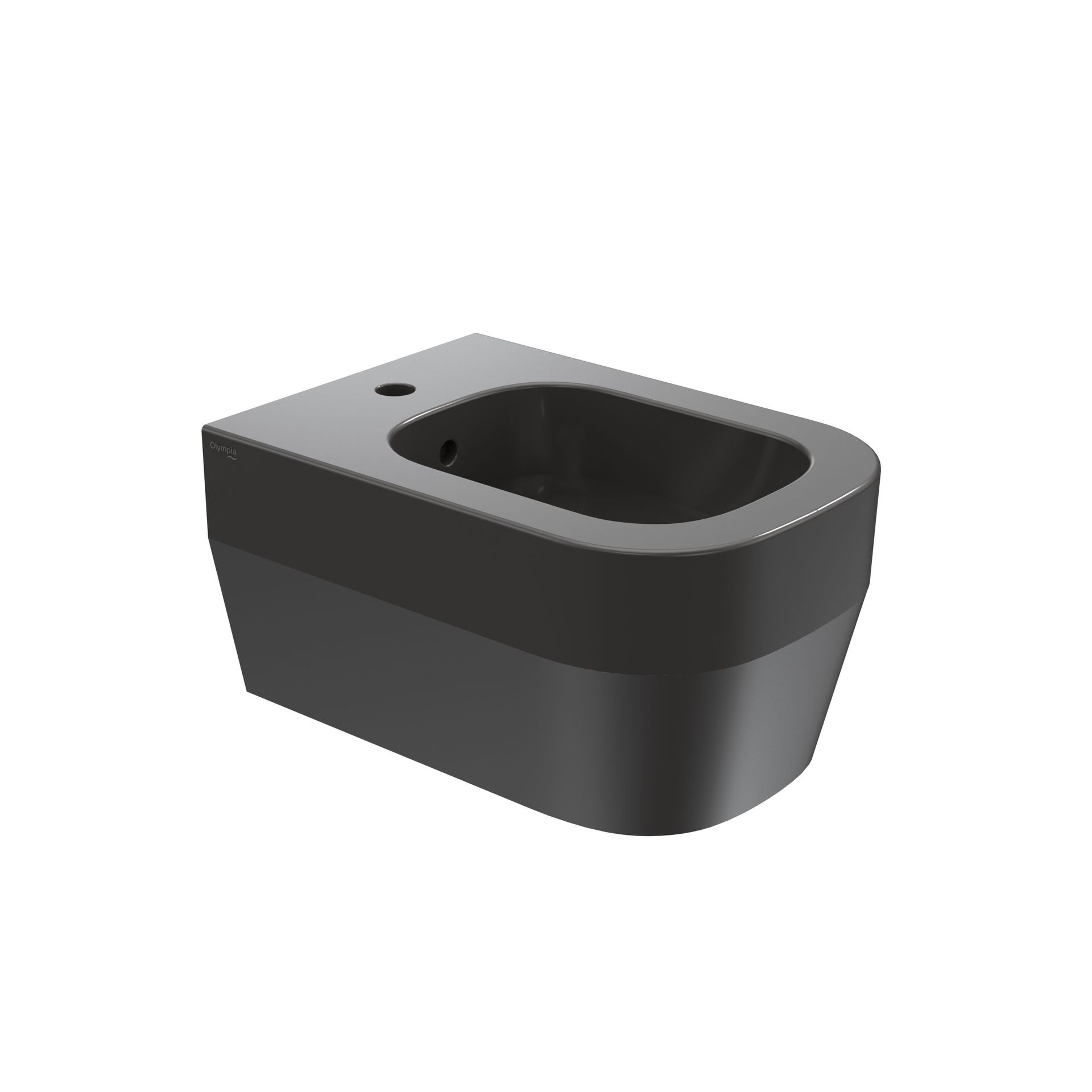 Toilette in ceramica nera con design rettangolare arrotondato su sfondo bianco.