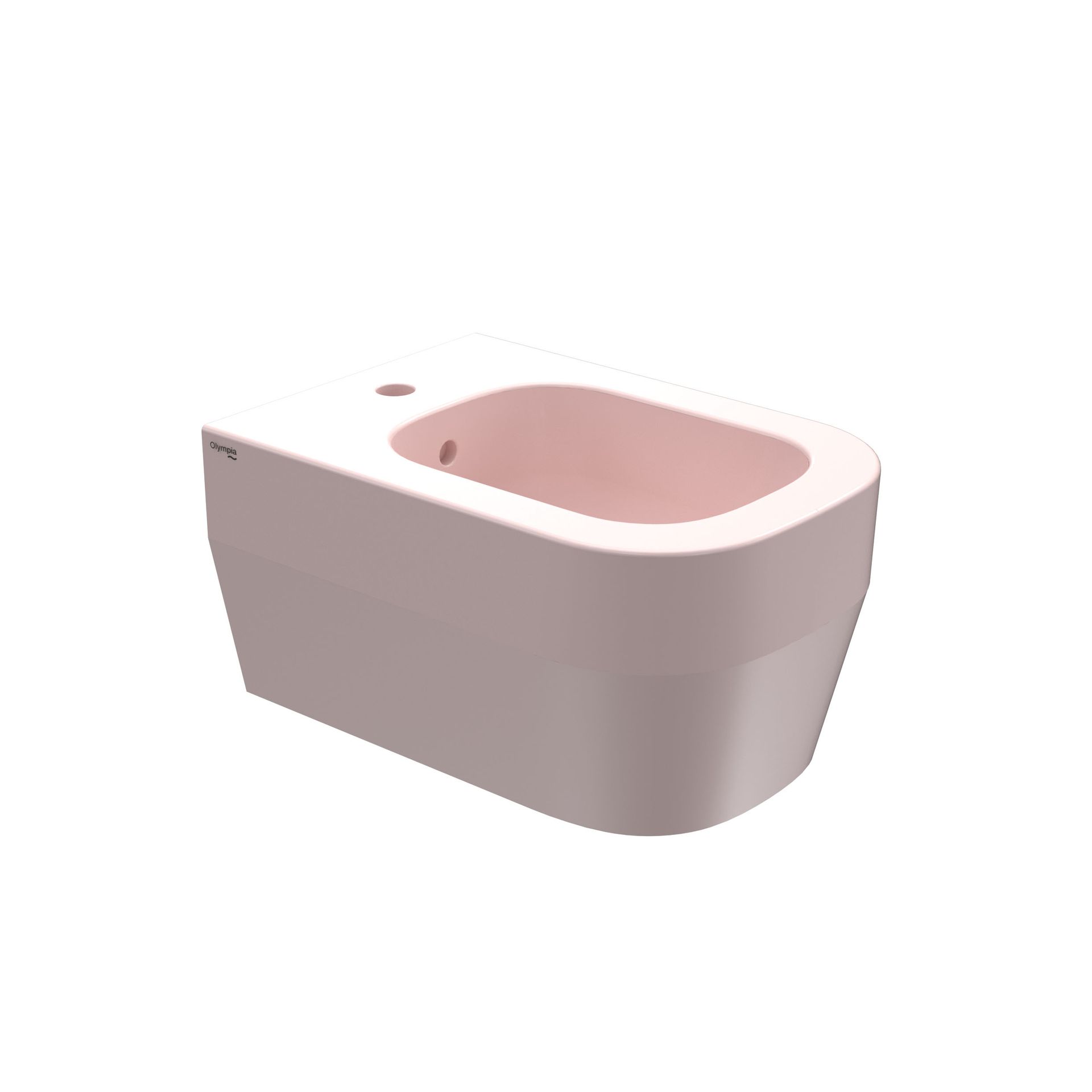 Bidet a parete rosa e bianco con lavabo rettangolare arrotondato