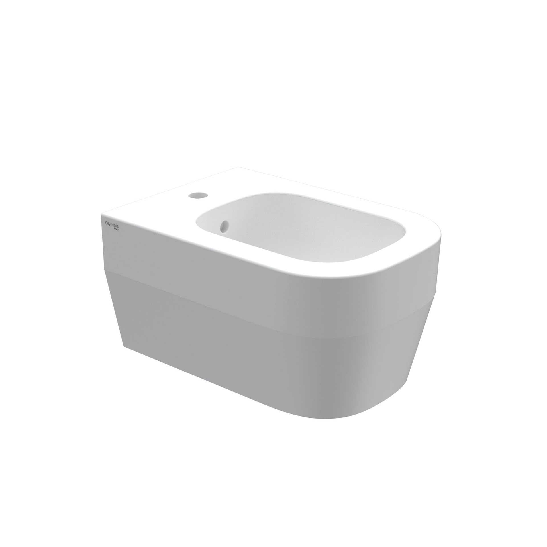 WC moderno bianco sospeso con vista frontale arrotondata
