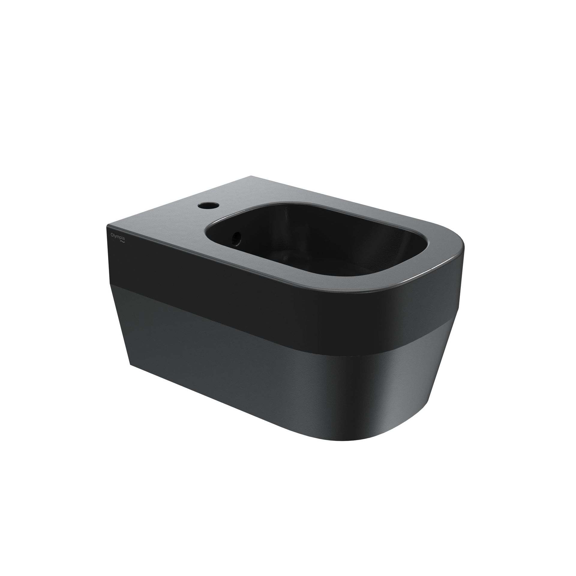 Bidet nero a parete con vasca rettangolare arrotondata e foro singolo per il rubinetto.