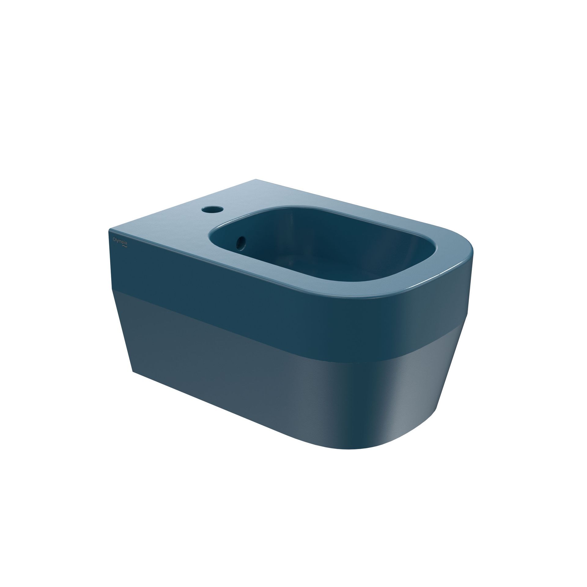 Toilette bidet blu a parete su sfondo bianco