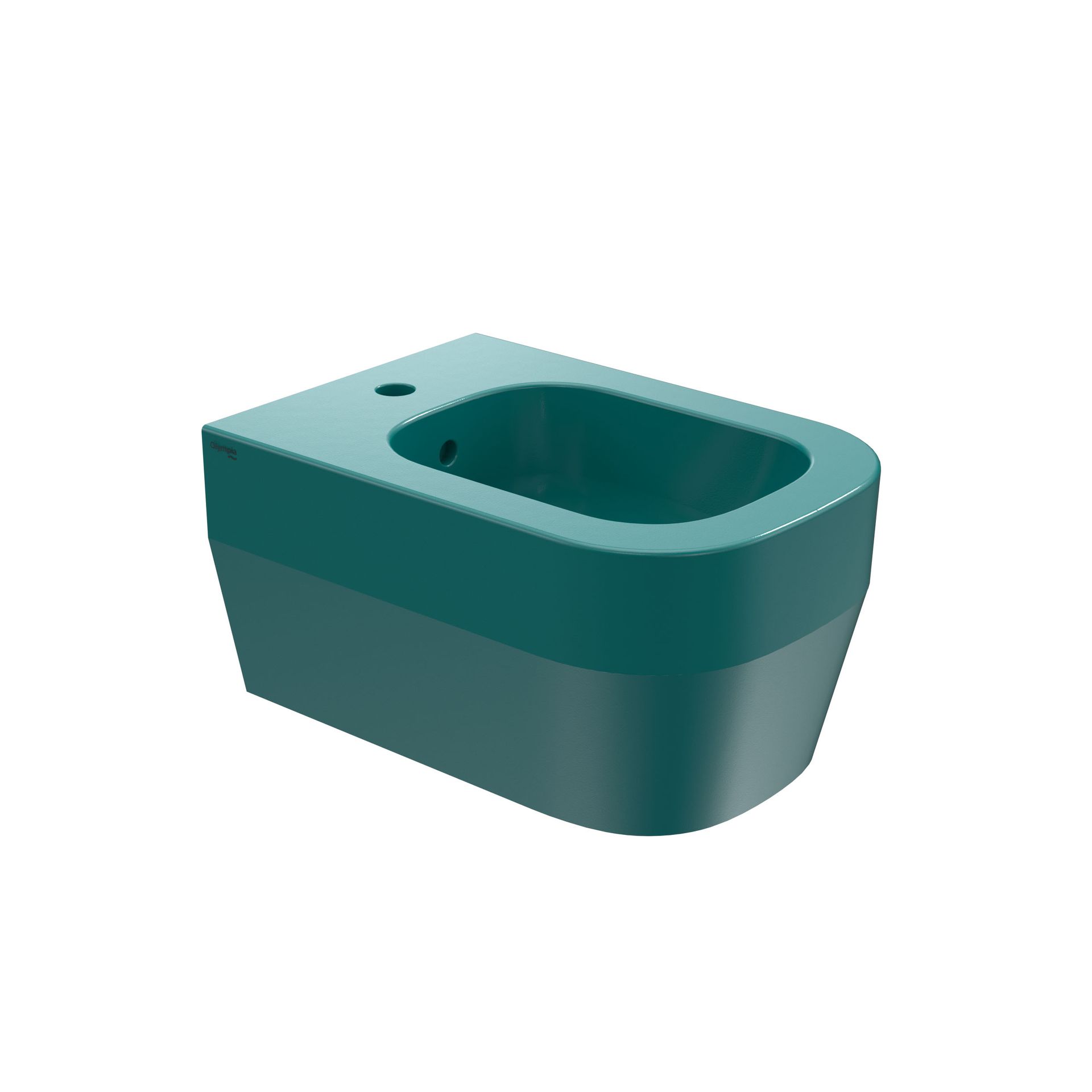 Bidet in ceramica color verde acqua con un singolo foro per il rubinetto, mostrato su sfondo bianco.