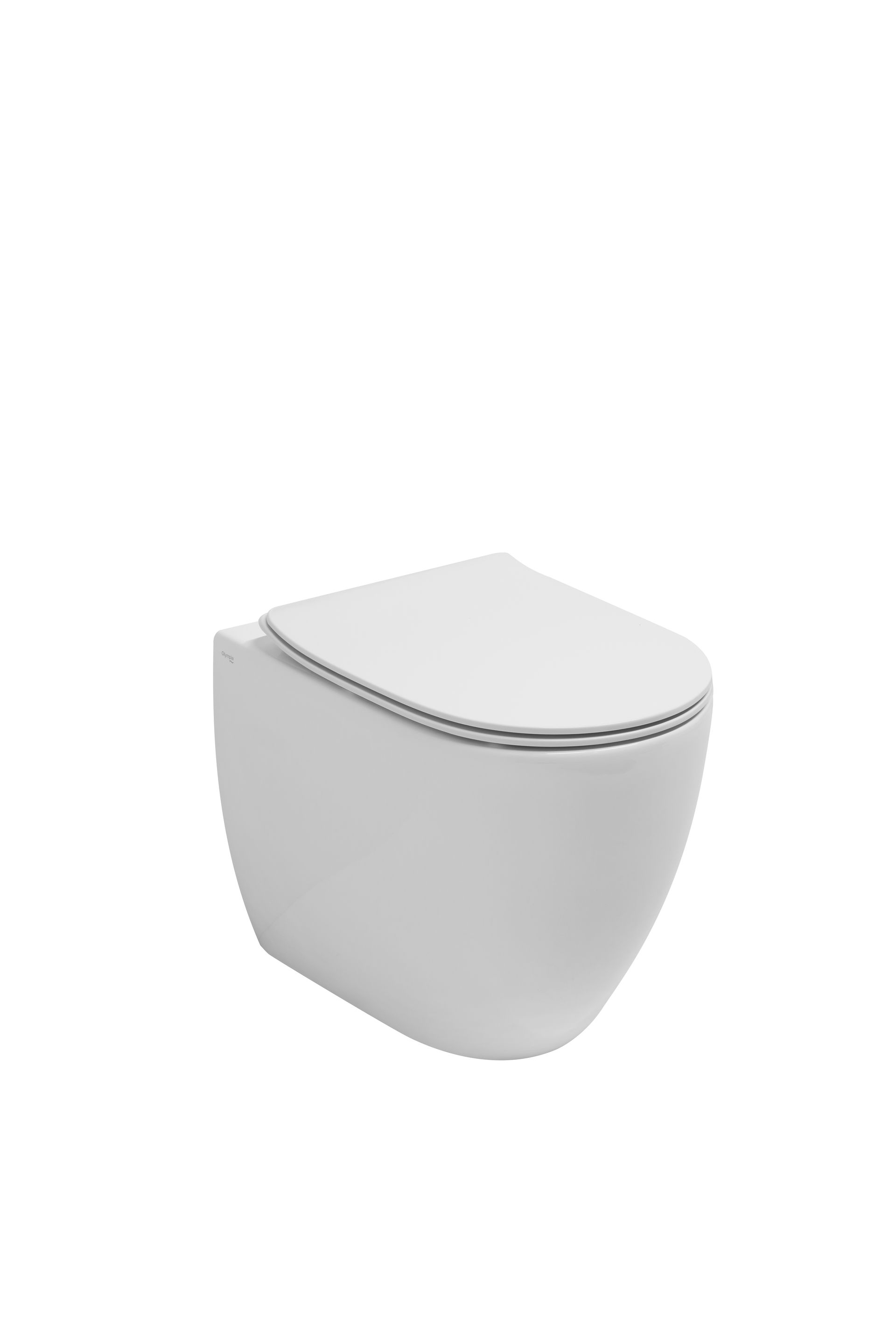 WC sospeso bianco con coperchio chiuso, su sfondo bianco.