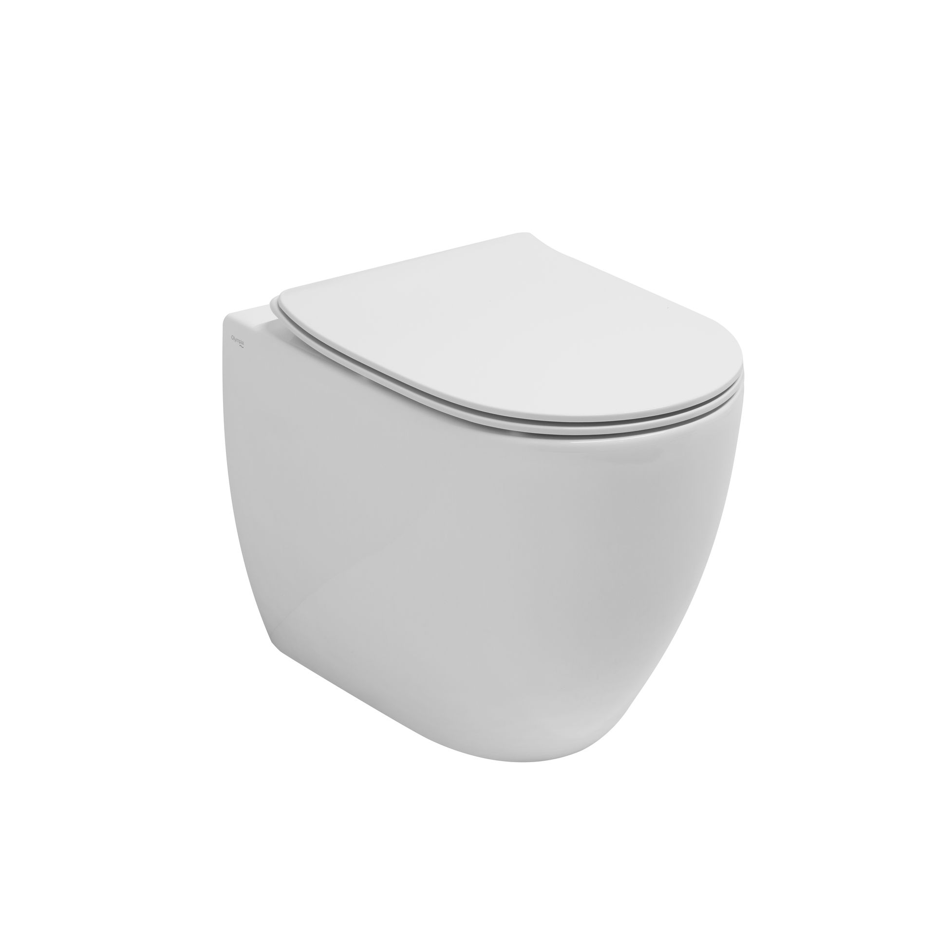 WC moderno bianco sospeso con coperchio chiuso, mostrato su uno sfondo bianco uniforme.