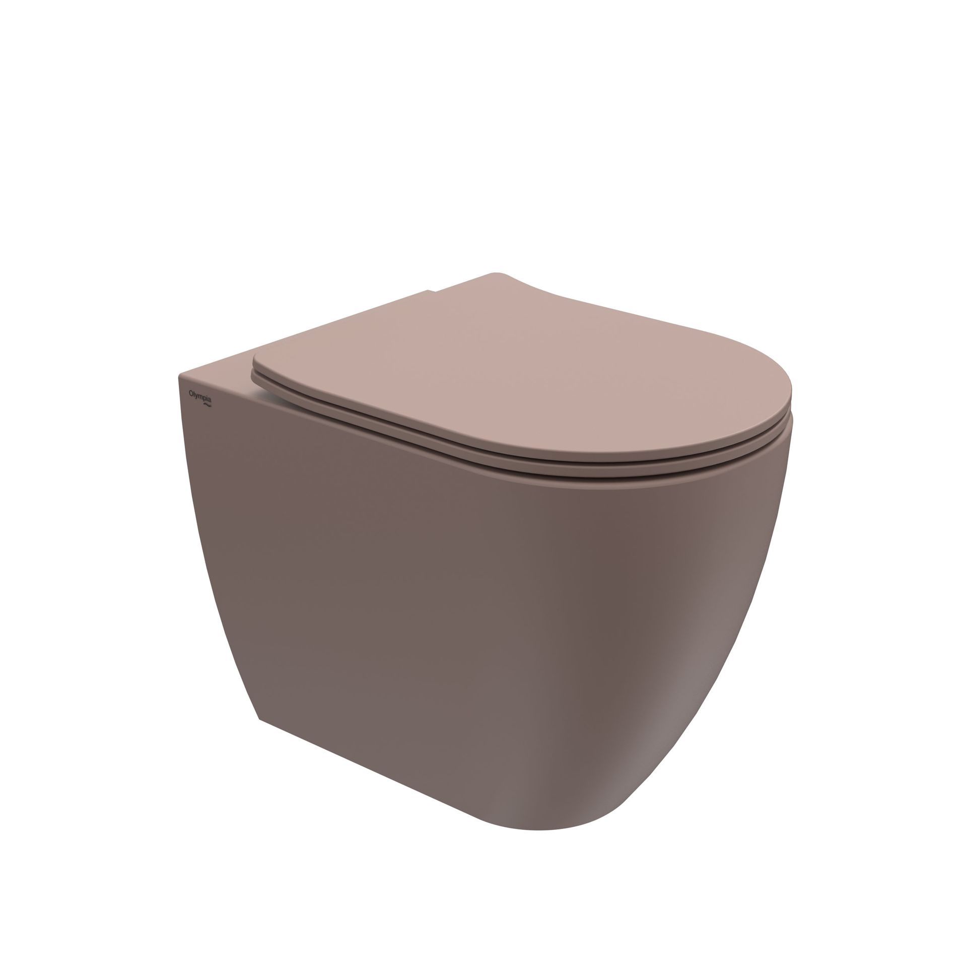 WC moderno sospeso di colore beige con coperchio chiuso su sfondo bianco.