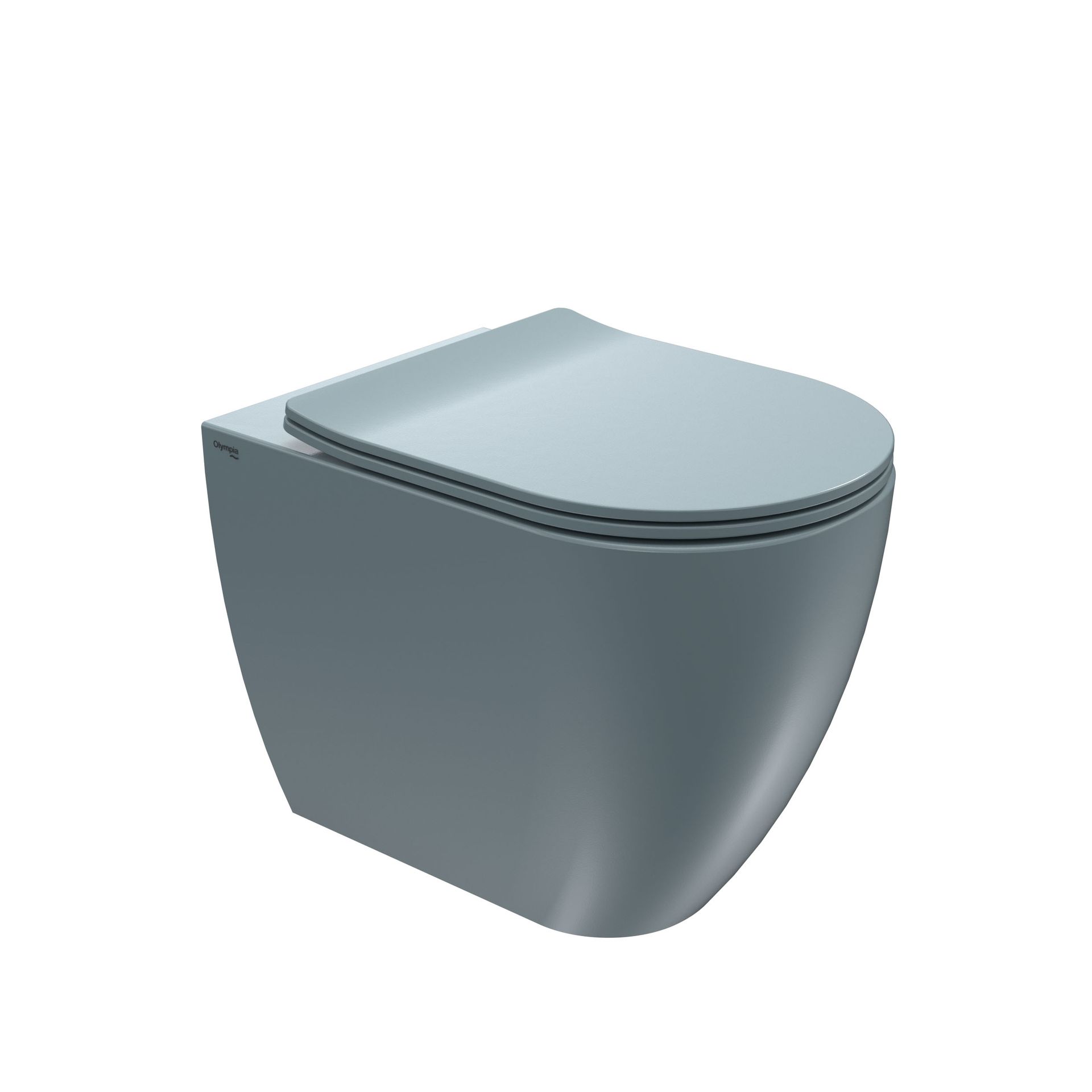 WC moderno grigio sospeso con coperchio chiuso su sfondo bianco.