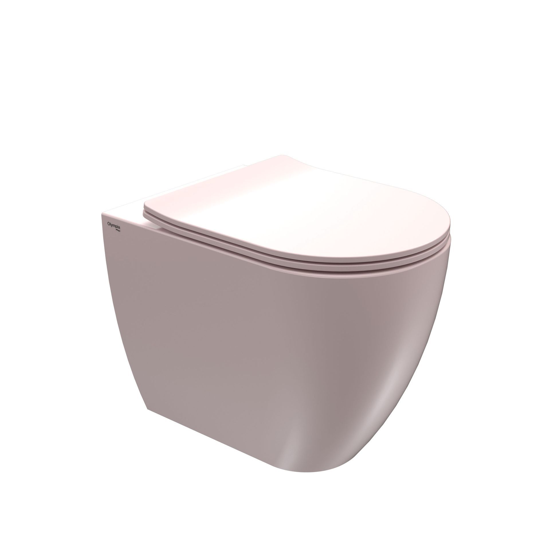 WC moderno sospeso di colore beige con coperchio chiuso su sfondo bianco.