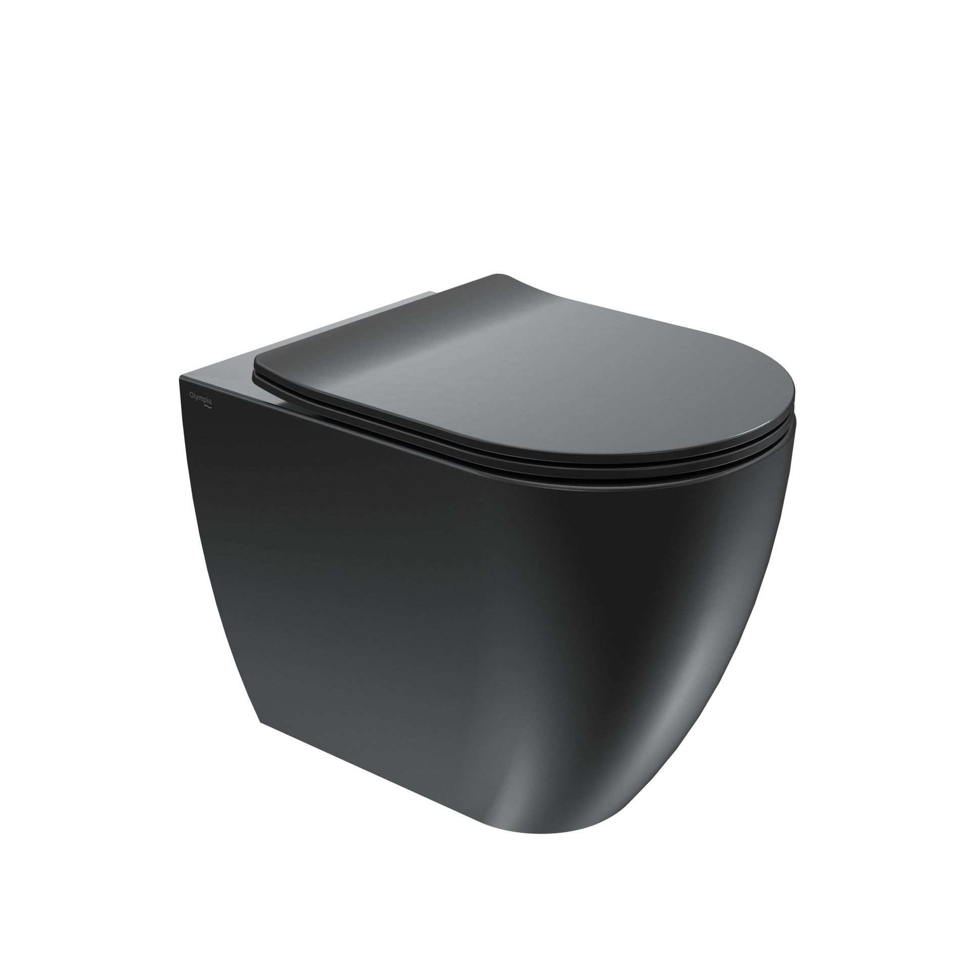 WC moderno nero con coperchio chiuso su sfondo bianco.