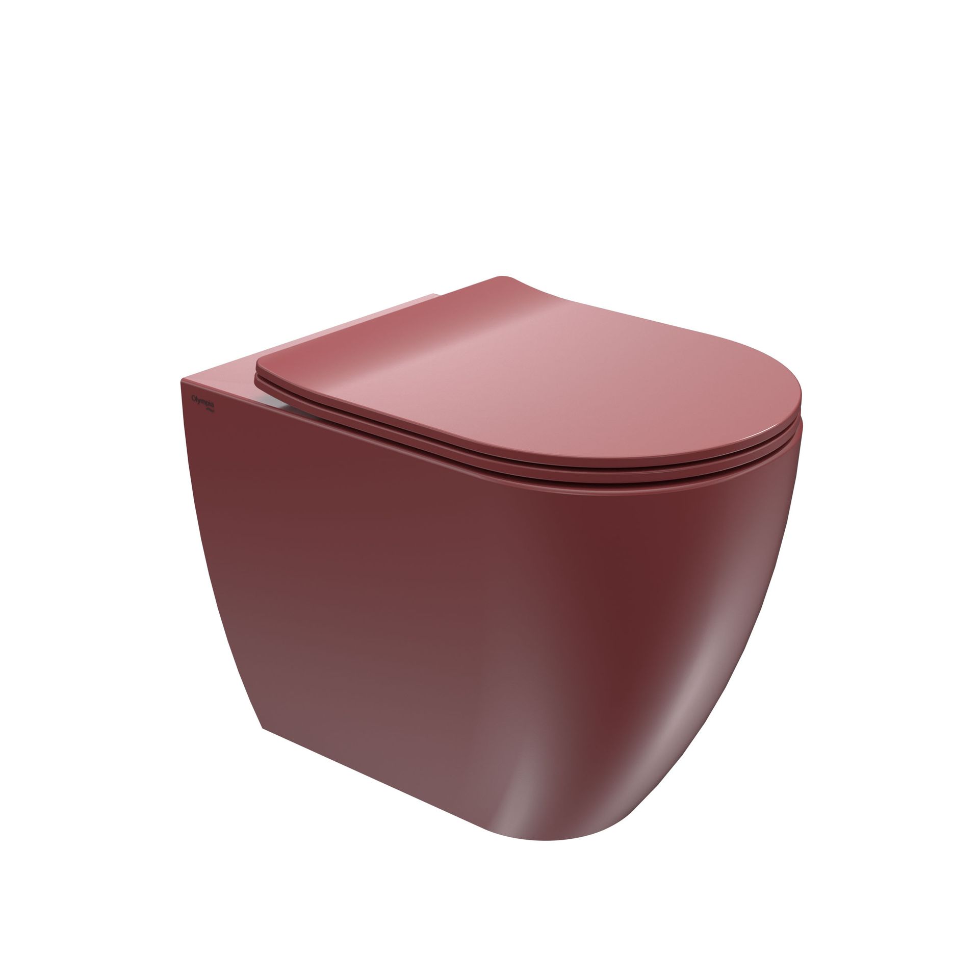 Vaso sanitario in ceramica color bordeaux con coperchio arrotondato, isolato su sfondo bianco.
