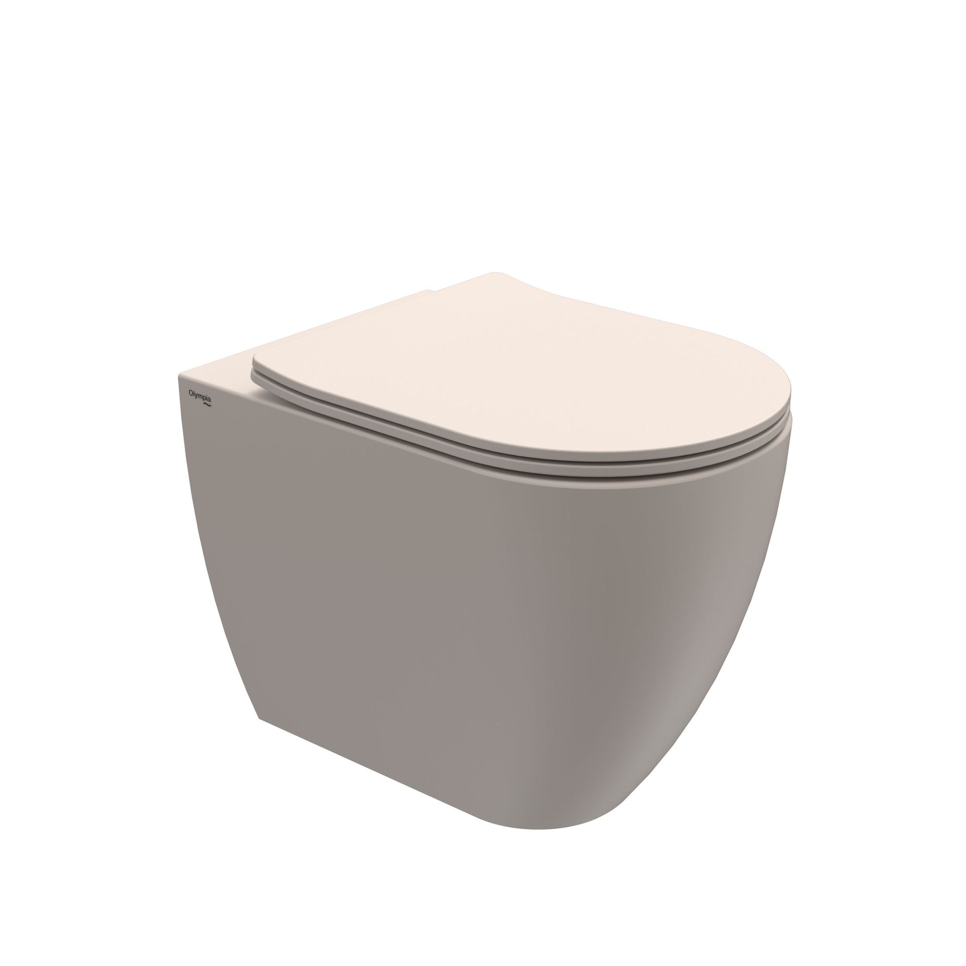 WC moderno sospeso di colore grigio con coperchio chiuso color crema.