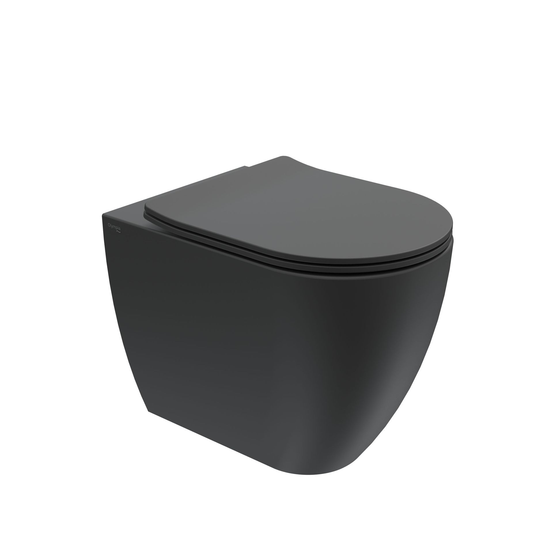WC sospeso nero con coperchio chiuso su sfondo bianco.