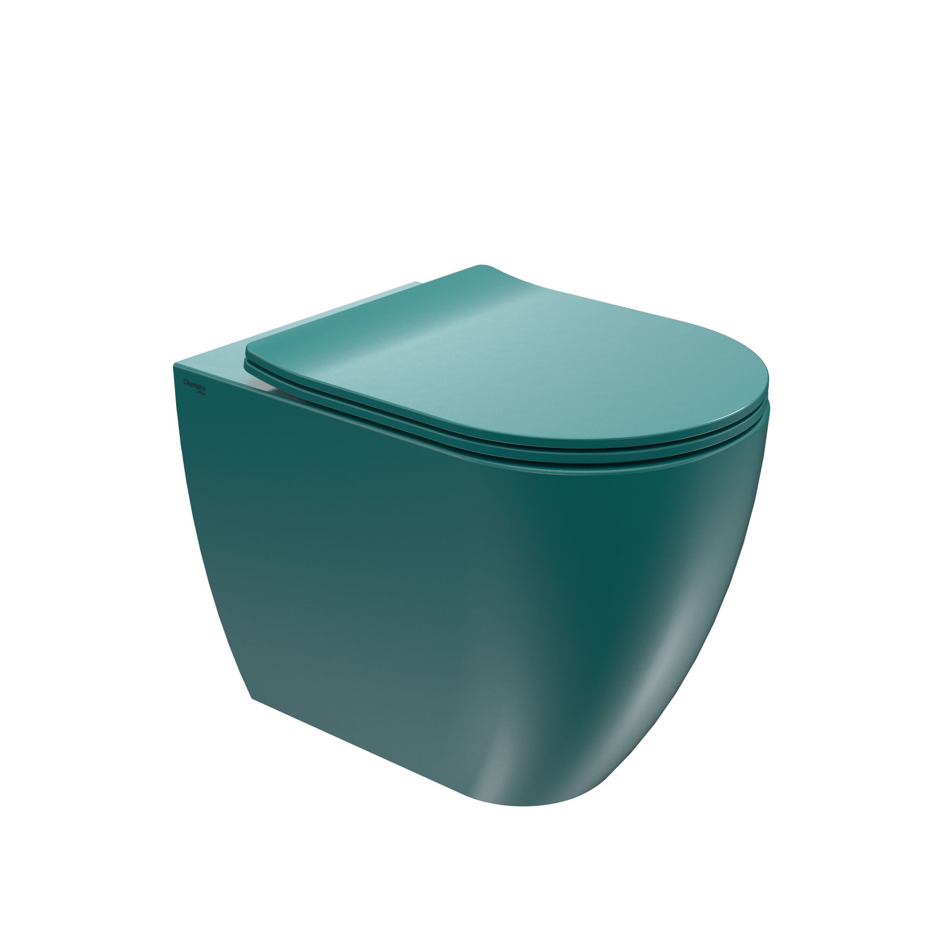 WC moderno color verde acqua con coperchio chiuso su sfondo bianco.