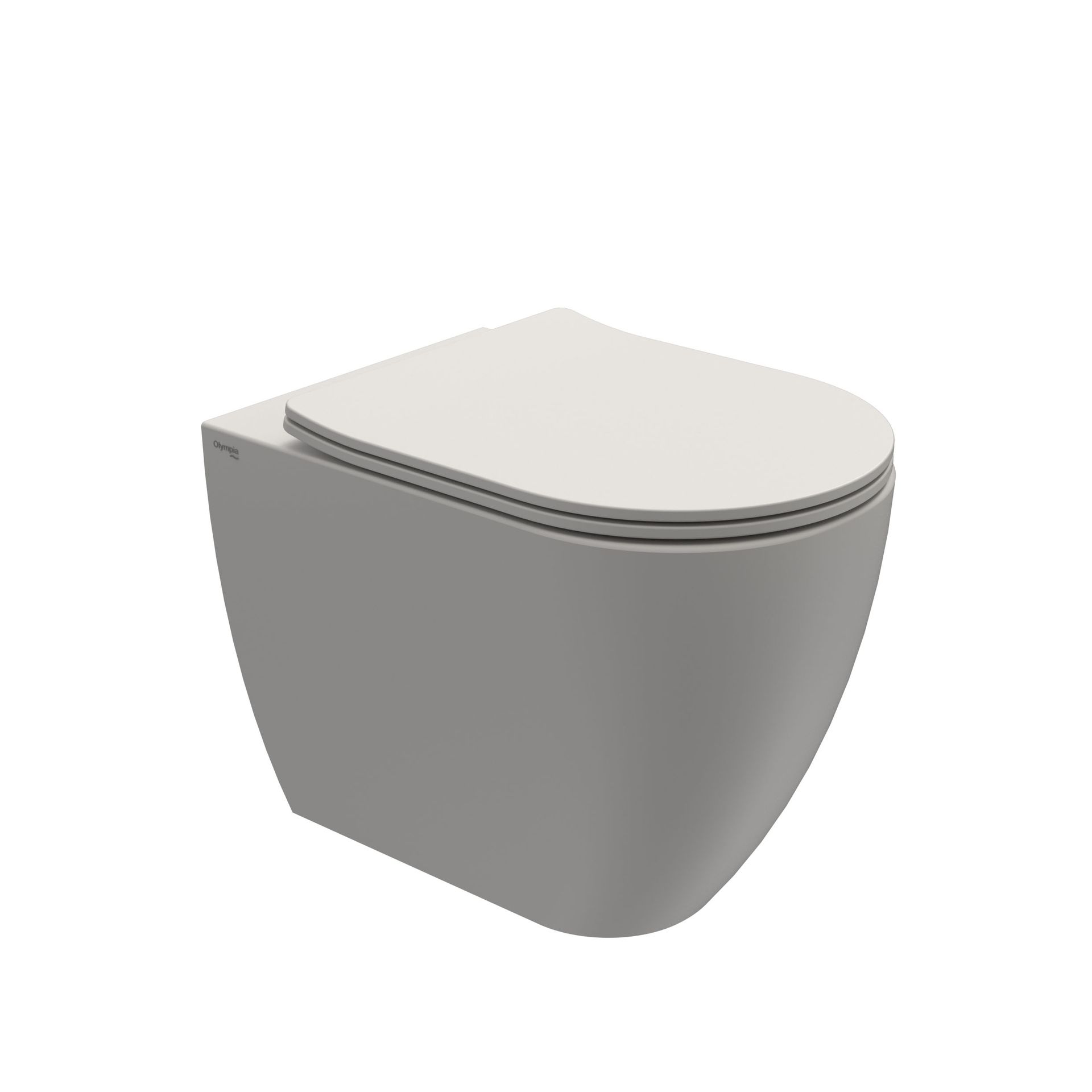WC moderno grigio sospeso con coperchio bianco chiuso.