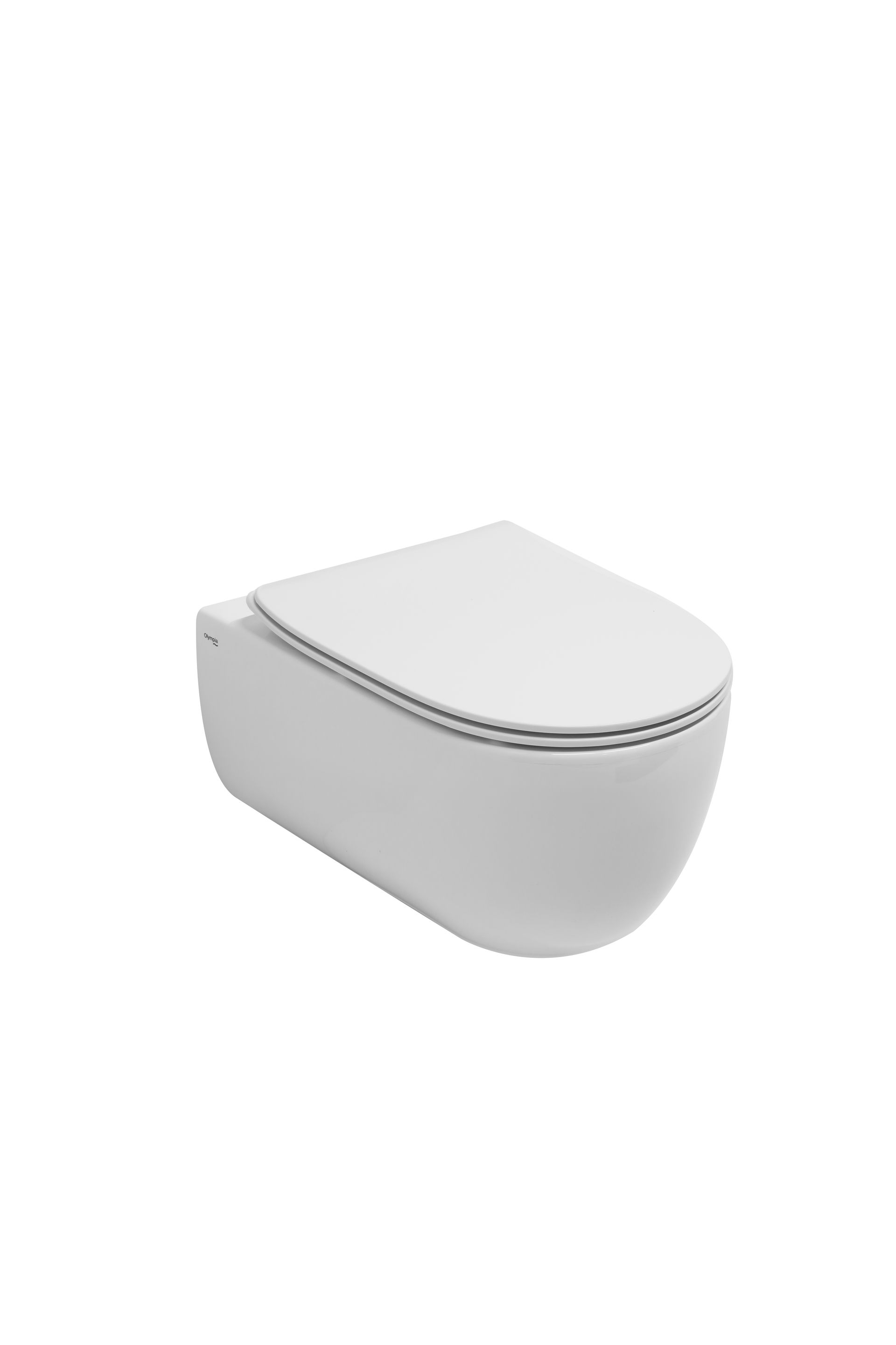 WC sospeso bianco con sedile chiuso su sfondo bianco.