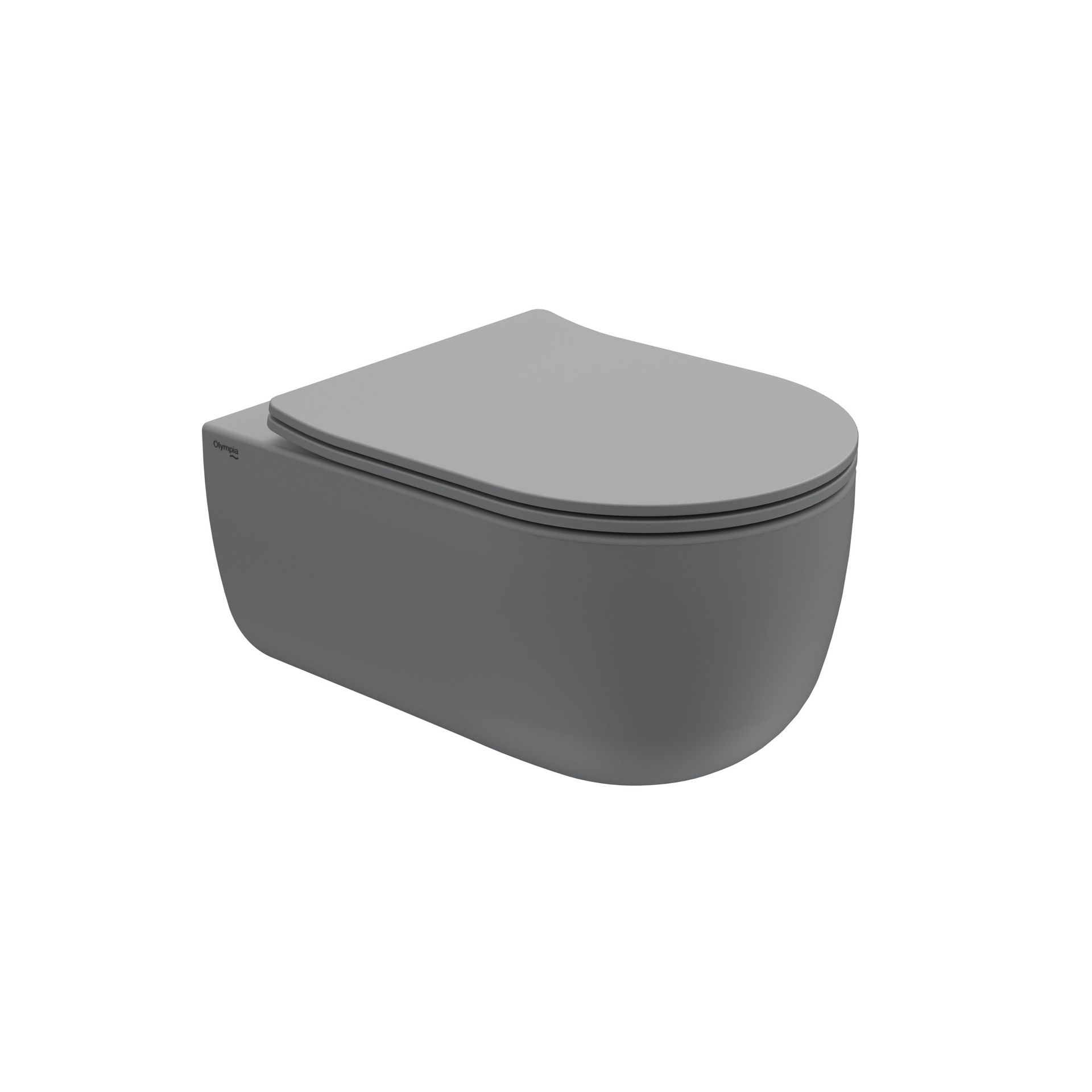 WC sospeso grigio con coperchio chiuso su sfondo bianco.