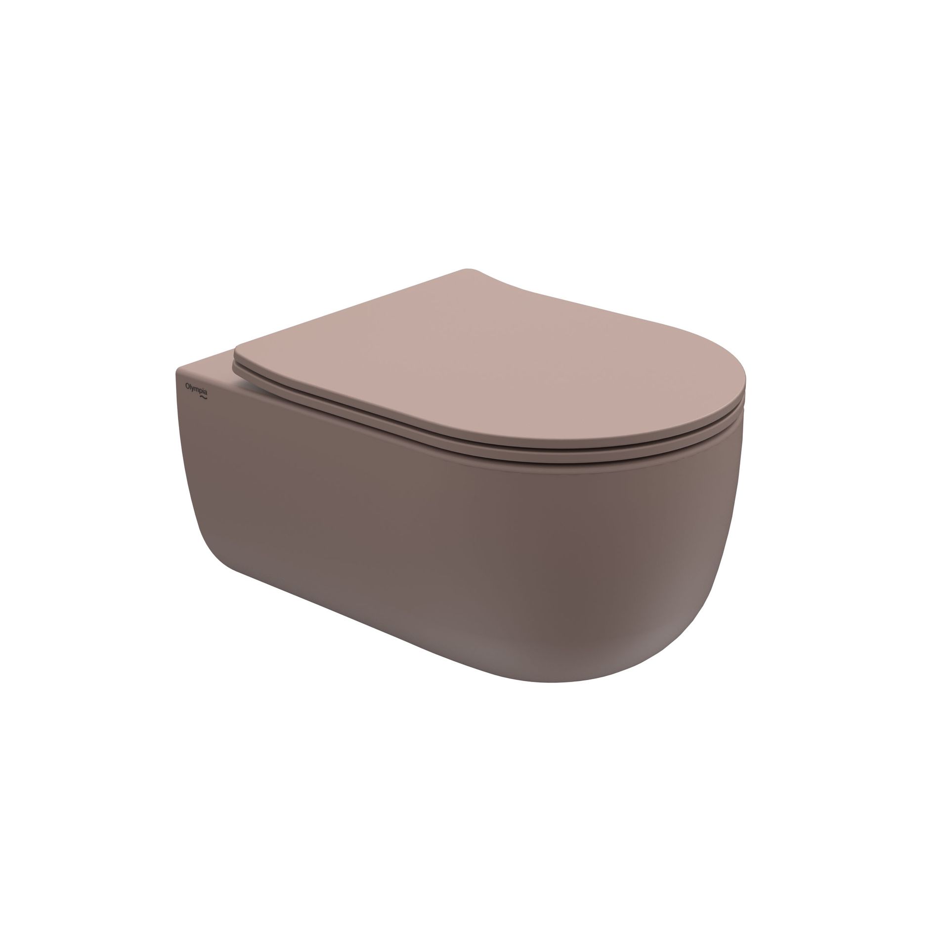 WC moderno sospeso color tortora con coperchio chiuso su sfondo bianco.