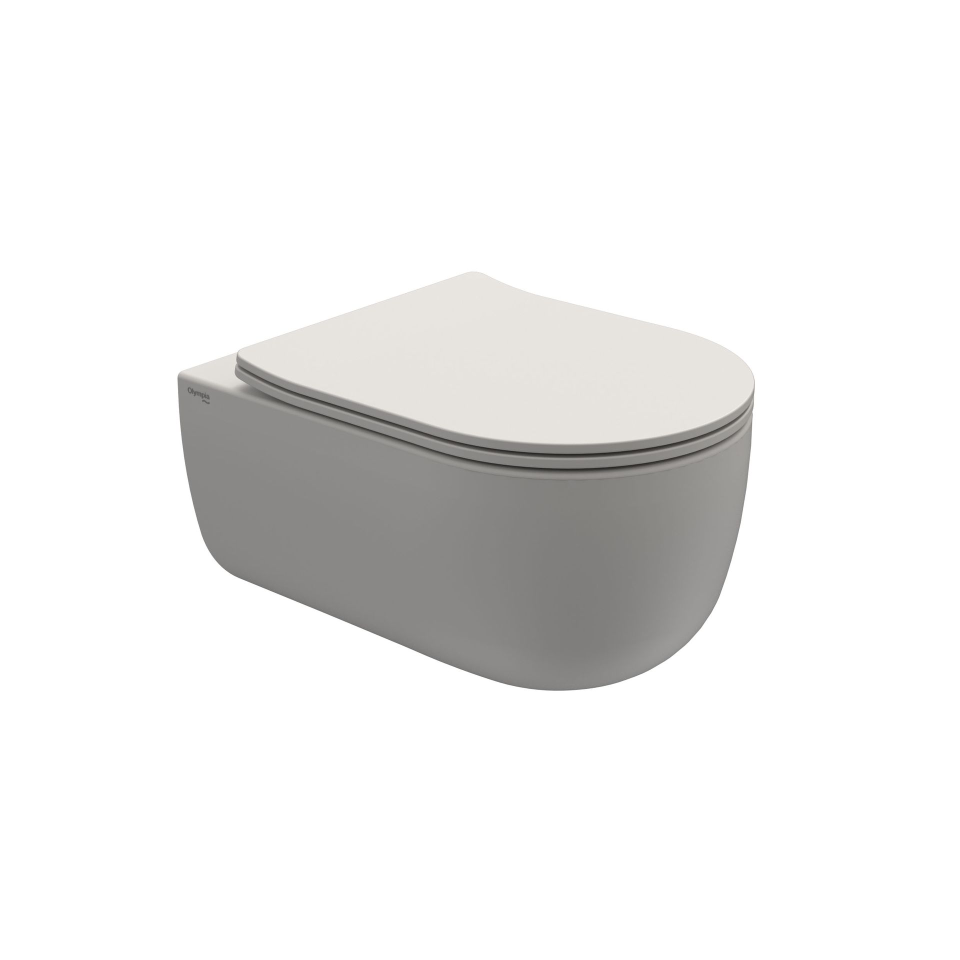 WC sospeso bianco e grigio con coperchio chiuso su sfondo bianco.