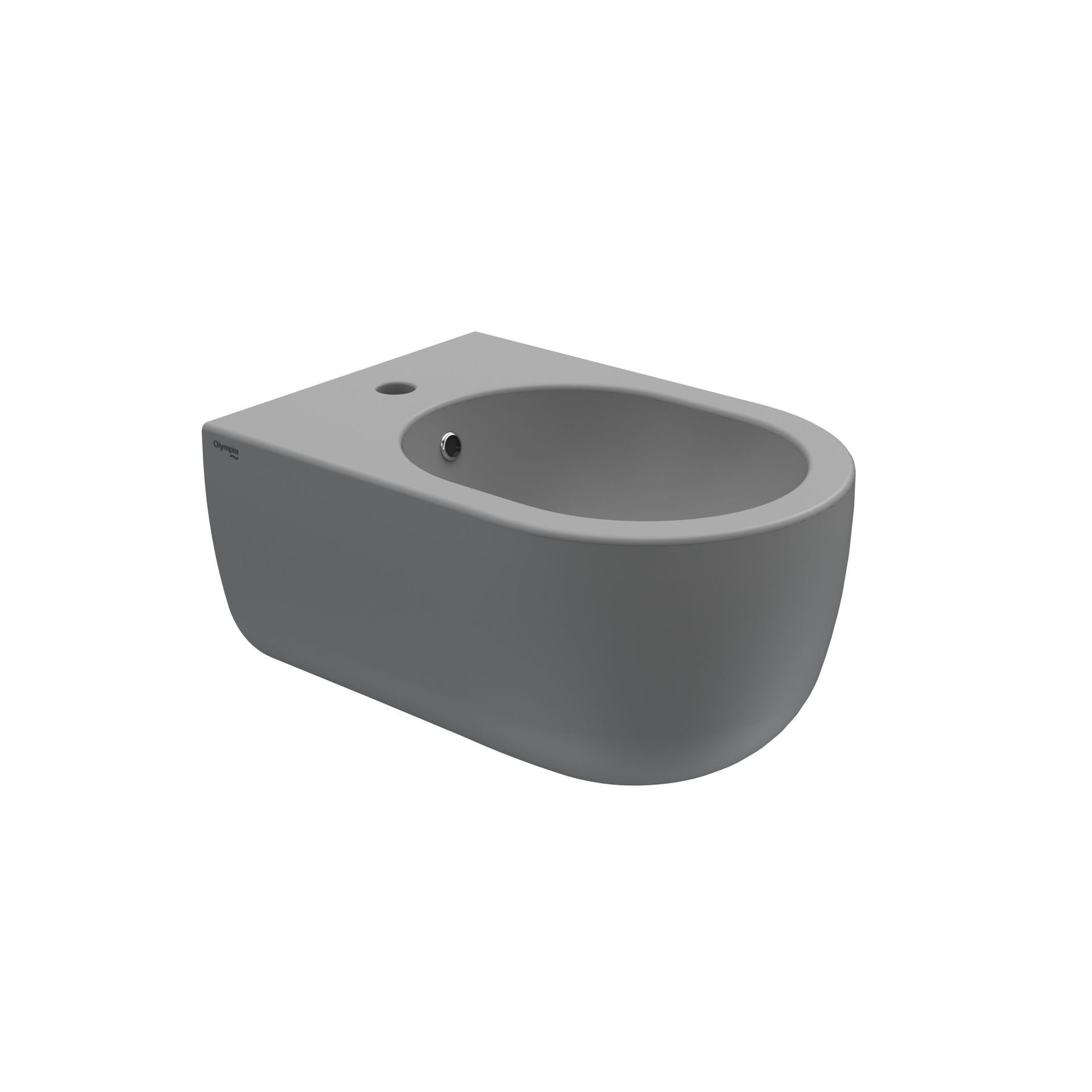 Vaso bidet grigio a parete isolato su sfondo bianco.