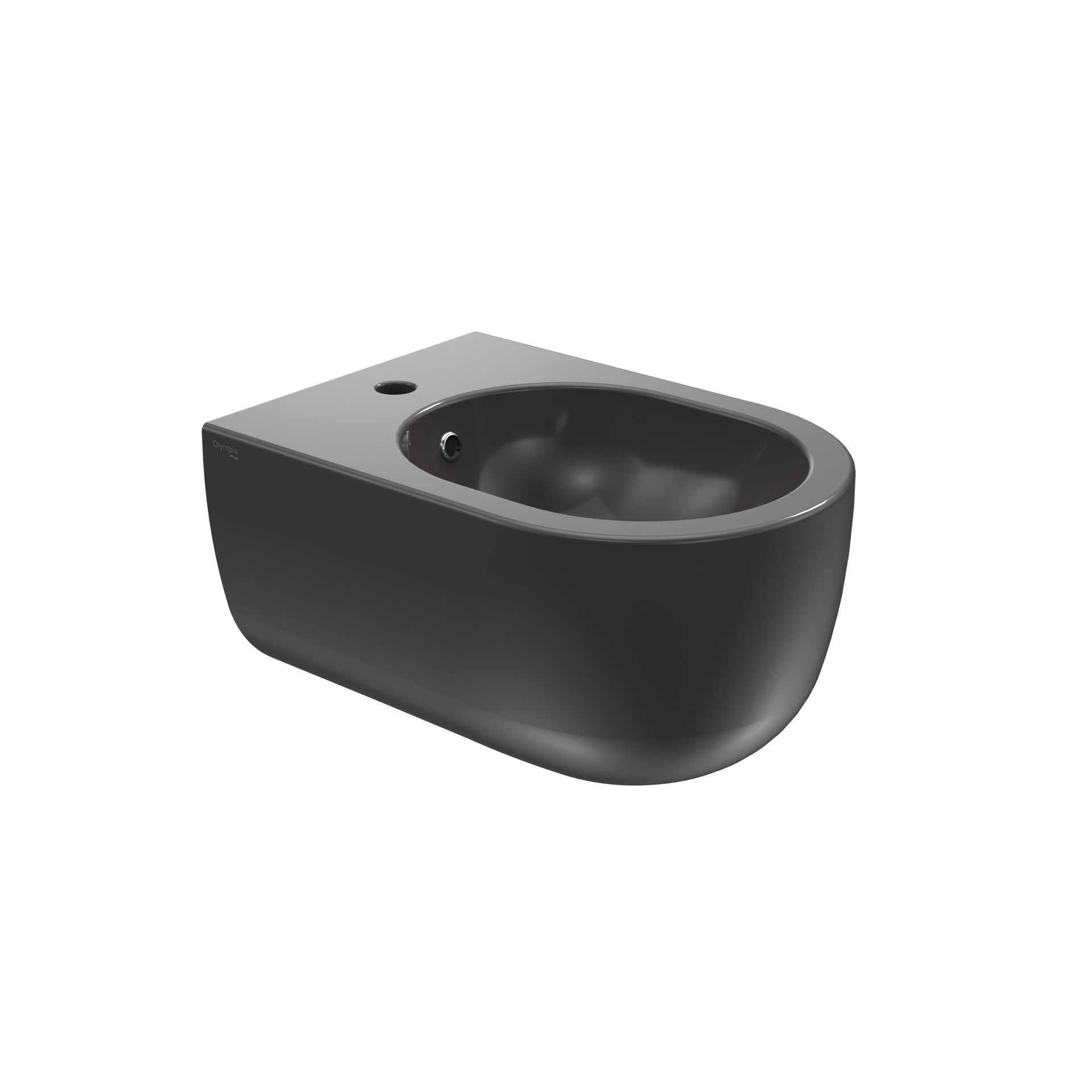 bidet sospeso in ceramica nera su sfondo bianco.