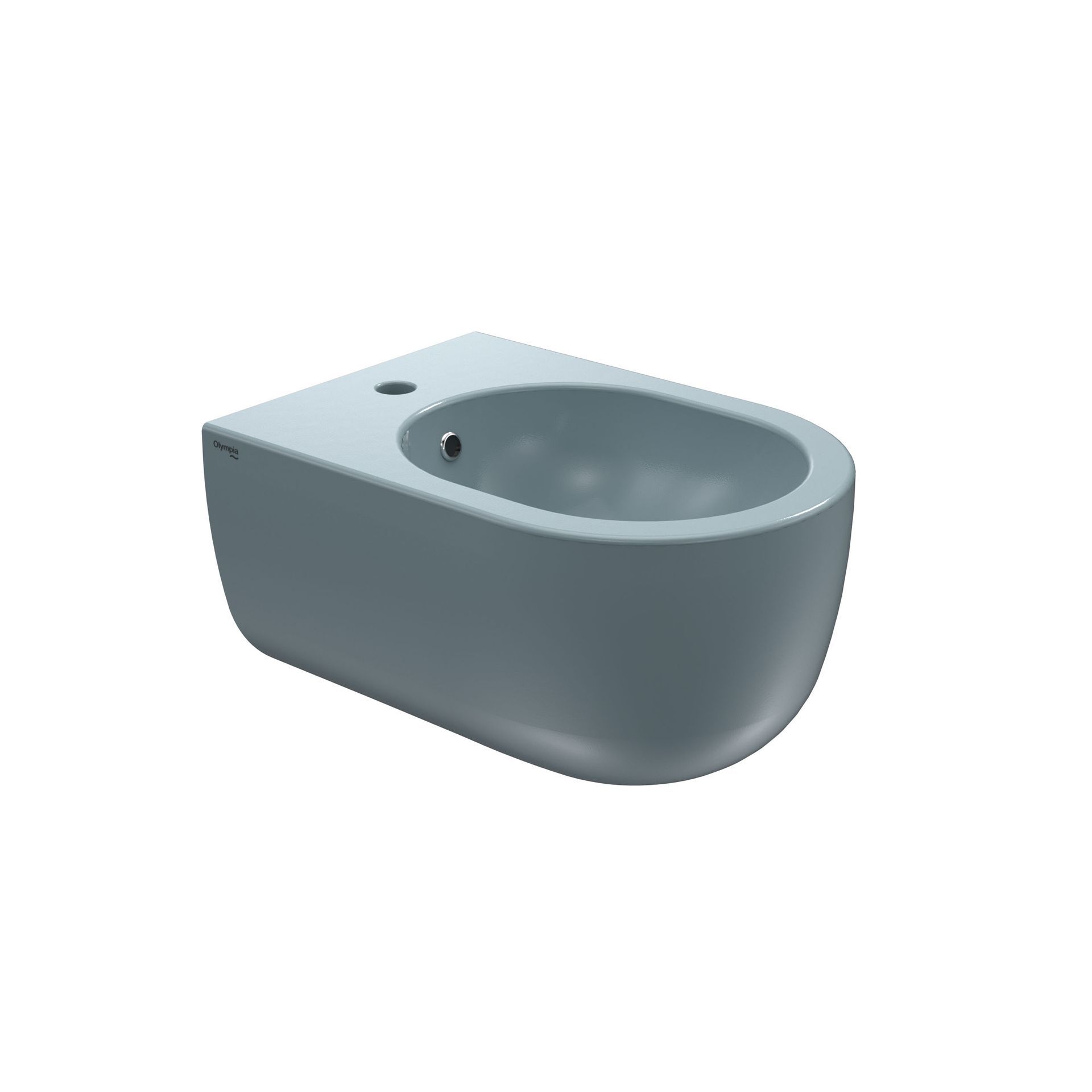 bidet sospeso di colore grigio con tazza arrotondata su sfondo bianco.