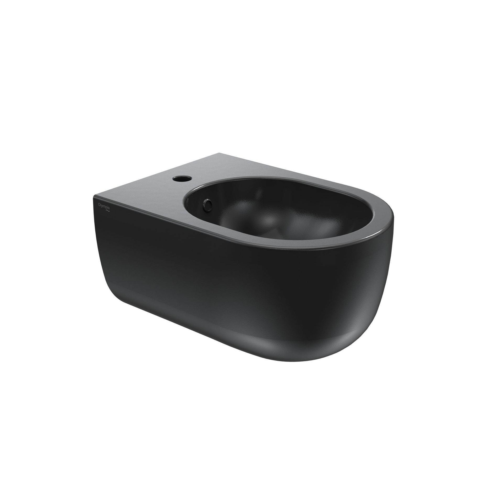 bidet sospeso nero con tazza arrotondata su sfondo bianco