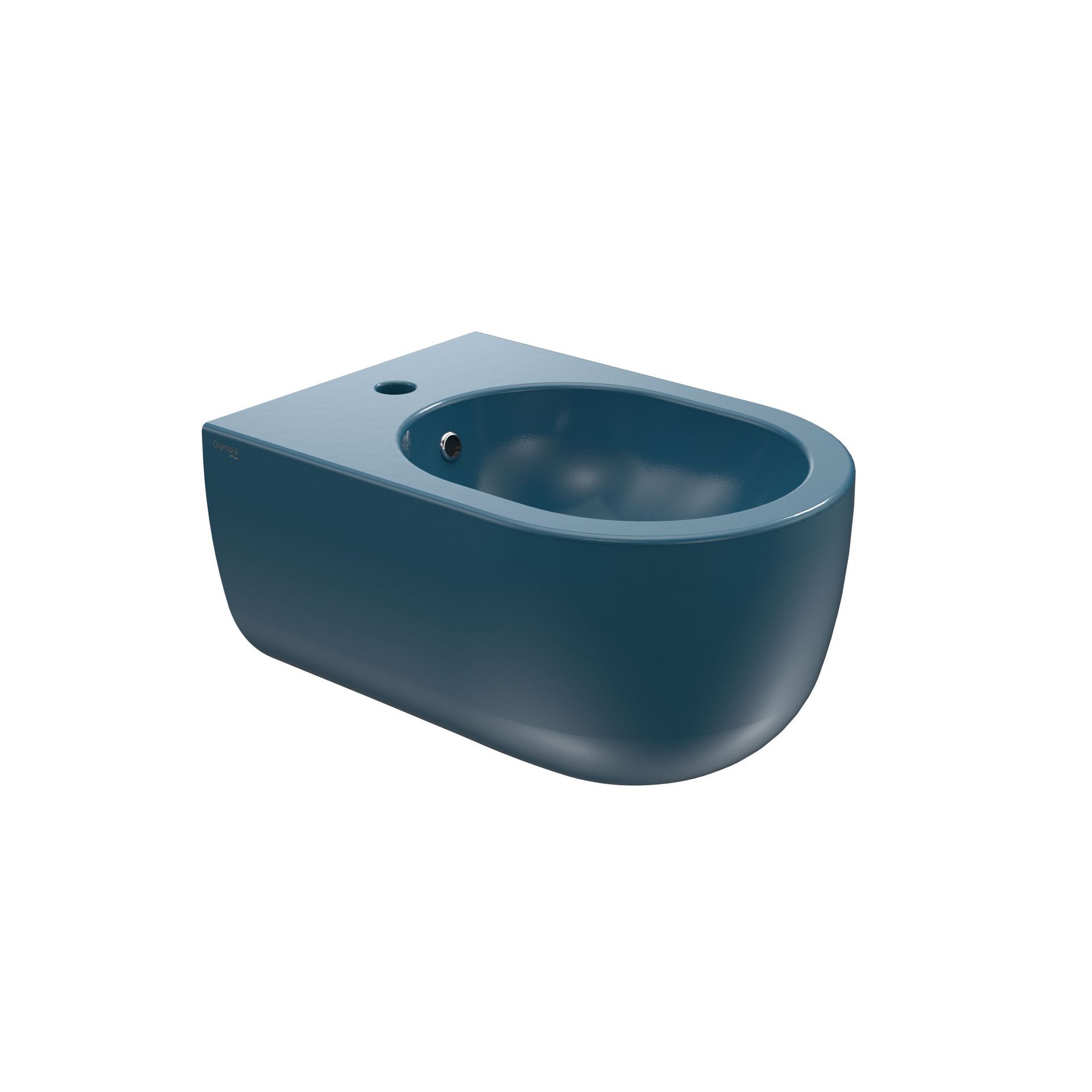 Bidet in ceramica blu a parete su sfondo bianco