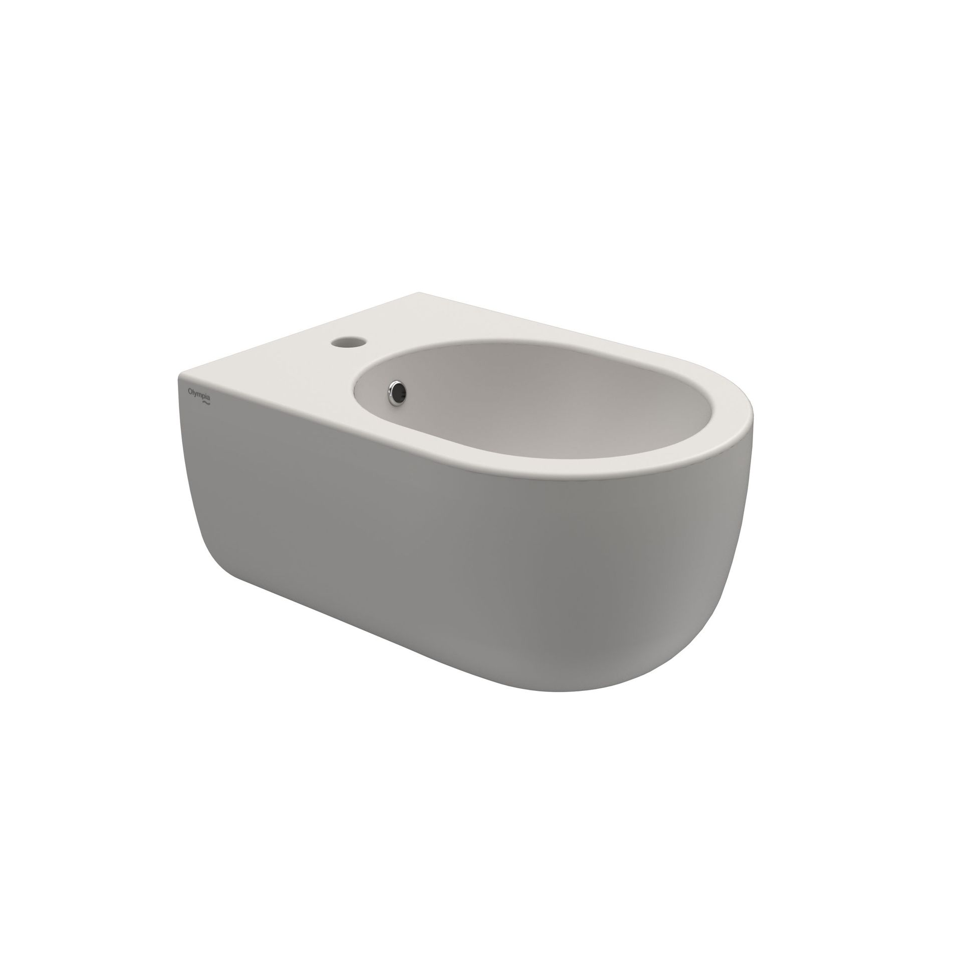 Bidet a parete in ceramica bianca con lavabo ovale su sfondo bianco.