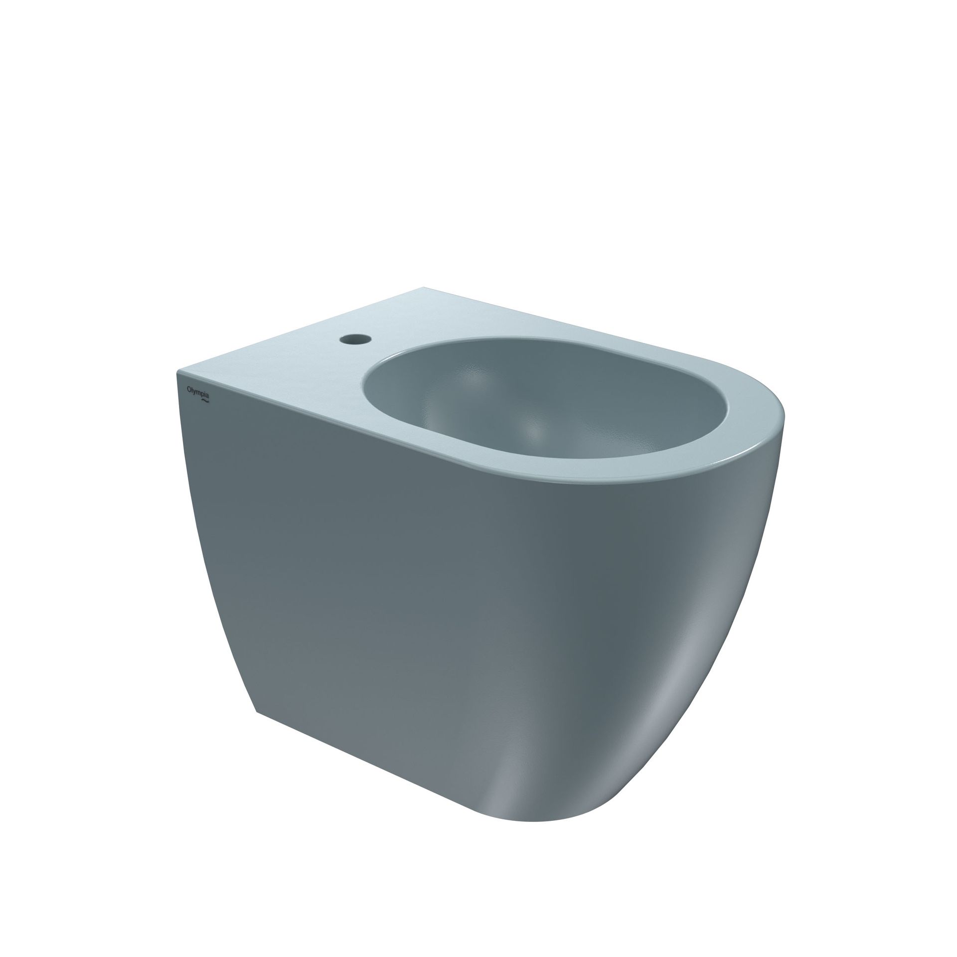Vaso WC in ceramica grigia con parte anteriore arrotondata e foro di scarico superiore