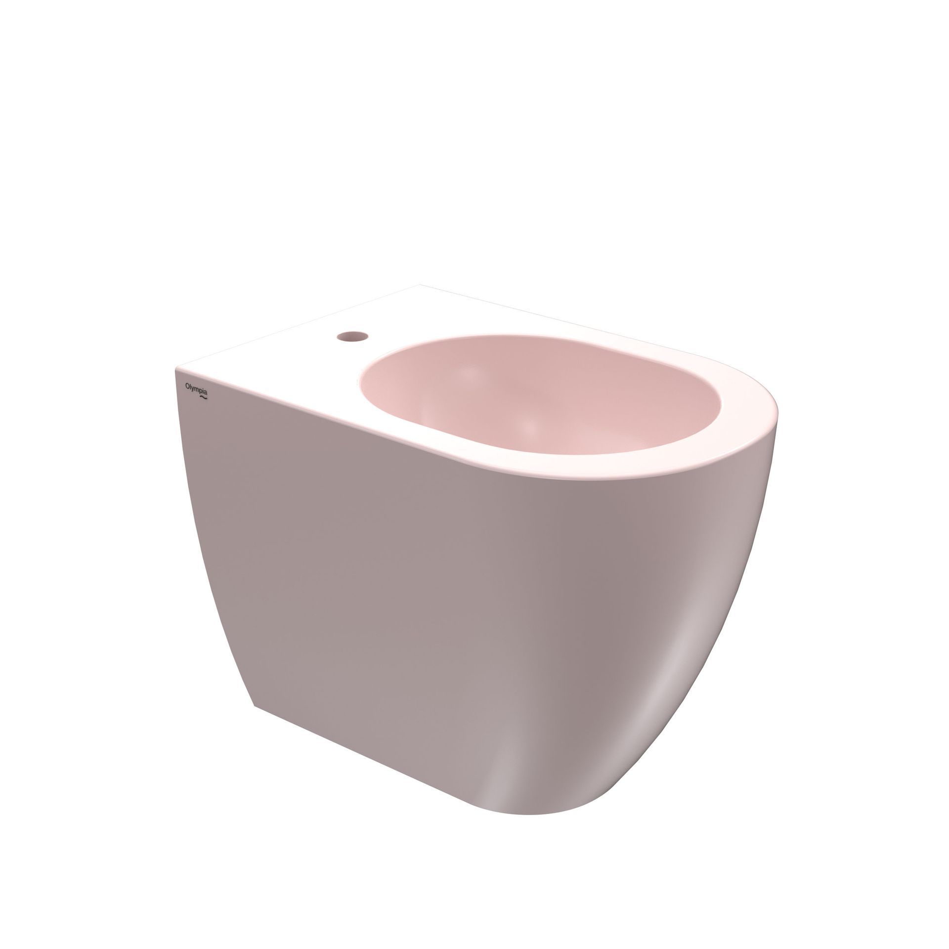 WC moderno bianco con sedile rosa su sfondo neutro