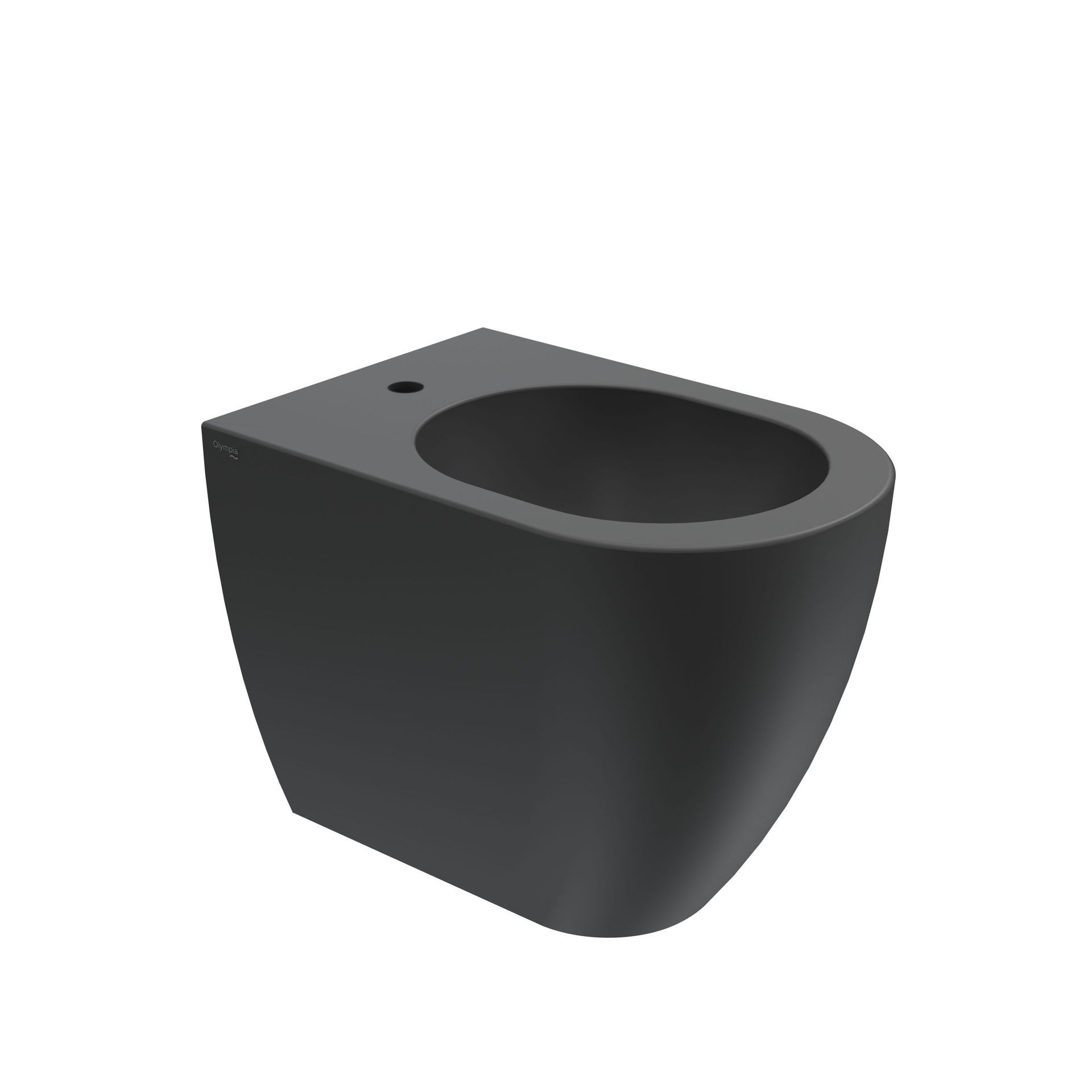 Vaso WC grigio scuro di forma rettangolare arrotondata su sfondo bianco.