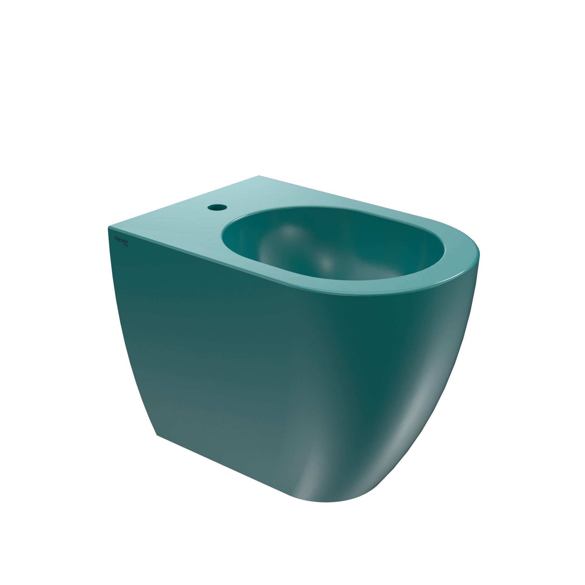 Vaso WC in ceramica color verde acqua con tazza aperta e singolo foro di fissaggio, mostrato su sfondo bianco.