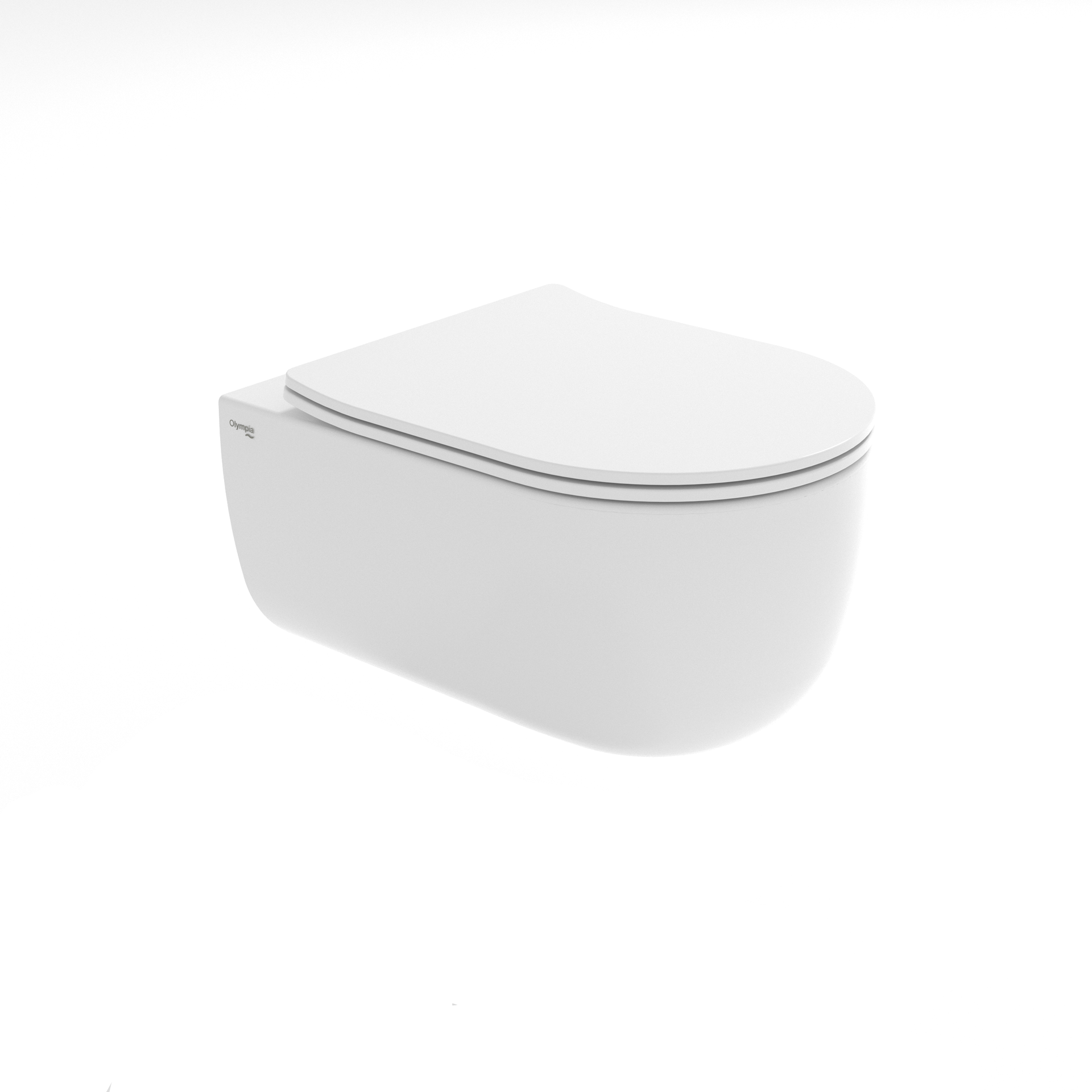 WC sospeso bianco con coperchio chiuso su sfondo bianco uniforme.