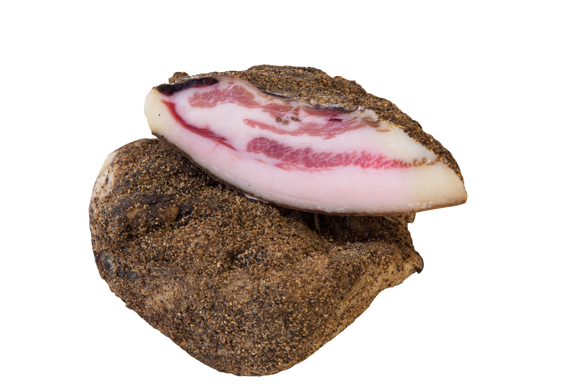 Roccia marrone con una conchiglia o un campione minerale a bande bianche e rosa sulla parte superiore.