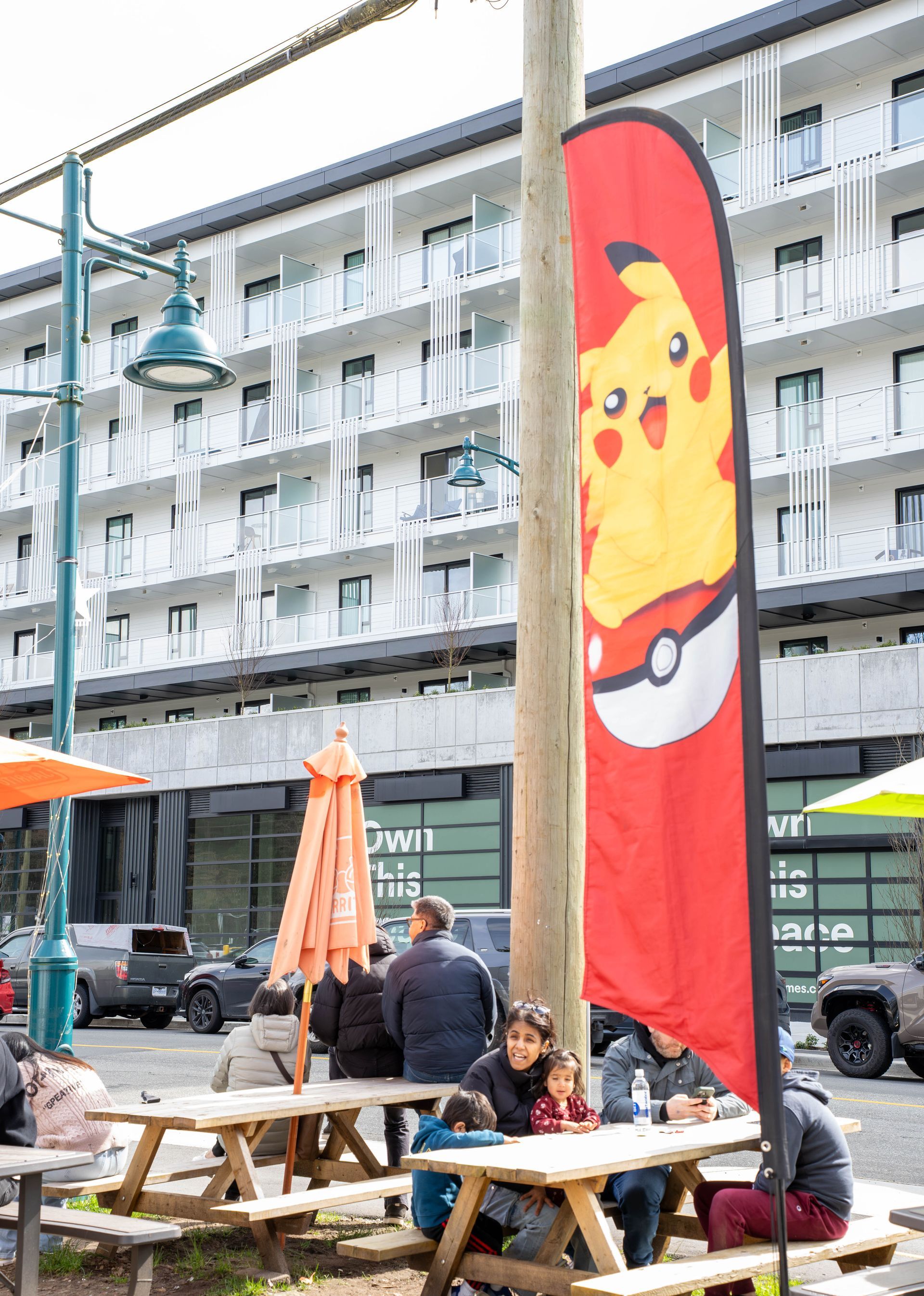 Pikachu flag outside
