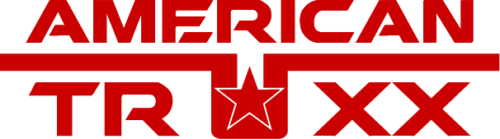 A red and white logo for american trxx