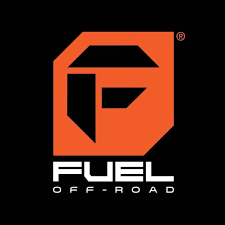 The fuel off road logo is orange and black on a black background.