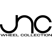 A black and white logo for a company called jnc wheel collection.