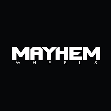 The logo for mayhem wheels is white on a black background.