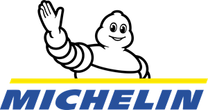 The logo for michelin is a cartoon character waving his hand.