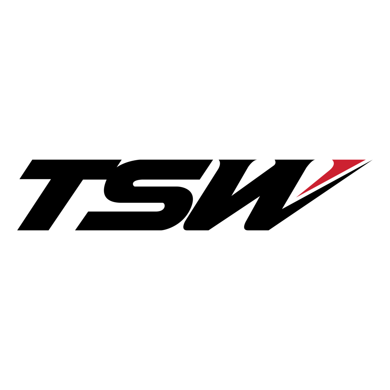 A black and red logo for tsw on a white background.