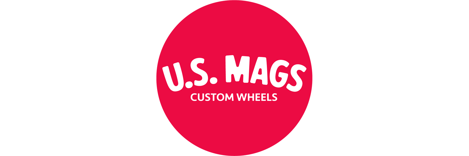 A red circle with the words u.s. mags custom wheels on it
