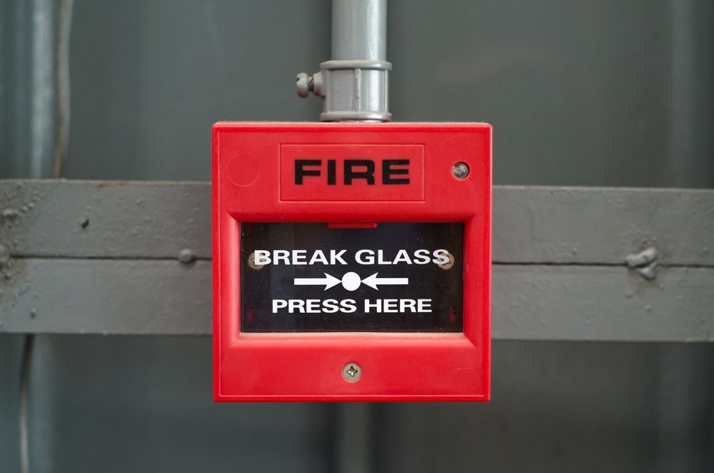 Vivid Red Fire Alarm, Urging Action: 'Break Glass, Press Here' - Muswellbrook NSW