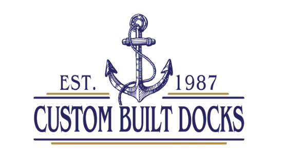 A logo for custom built docks with an anchor