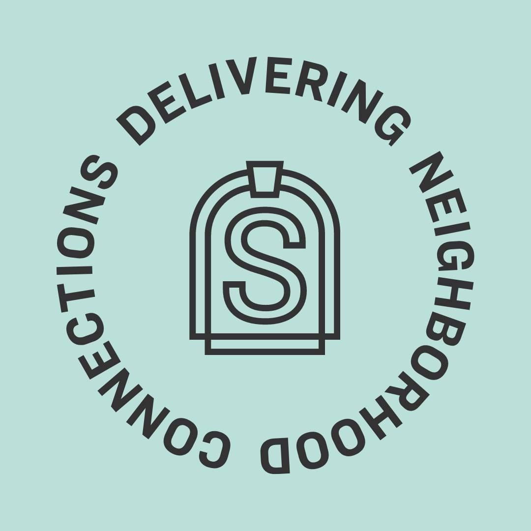 A logo for delivering neighborhood connections with a letter s in a circle.