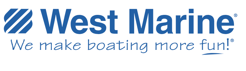 The west marine logo says we make boating more fun.