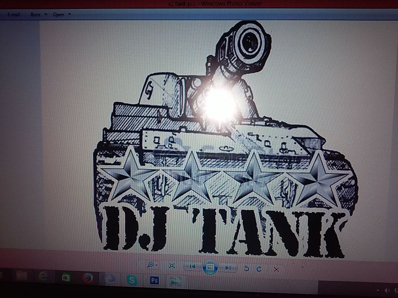 Black-and-white graphic of a tank with star accents and the text “DJ TANK” beneath it