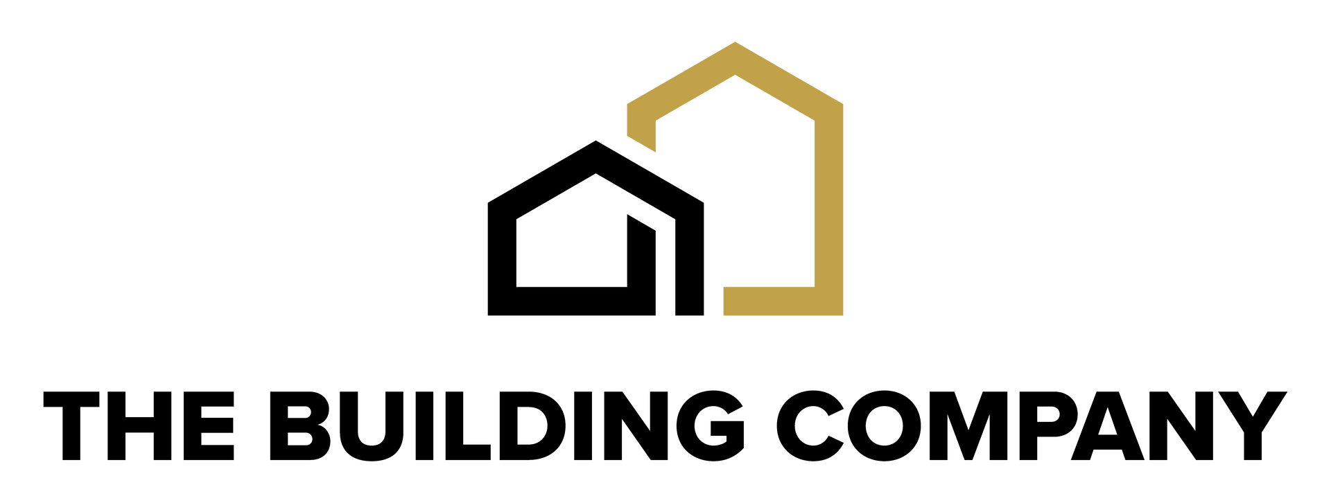 A blue and black logo for the building company.
