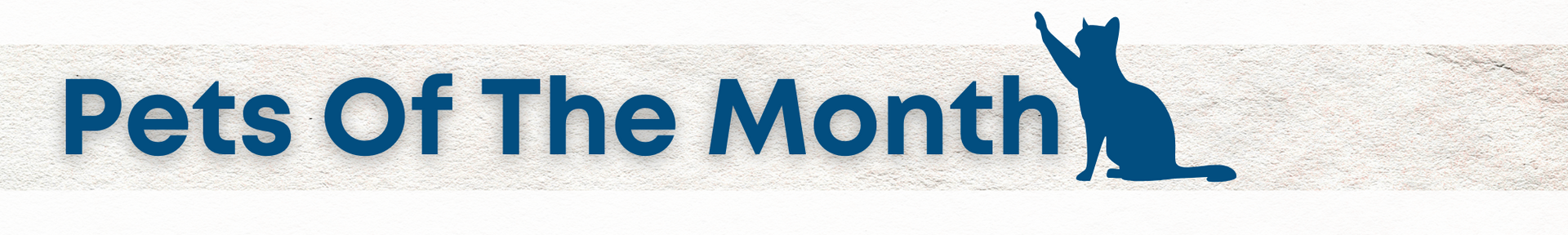 Pets of the Month banner with blue cat silhouette and paw print on a white background